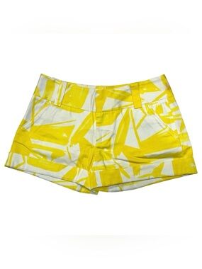 Alice + Olivia Cady Yellow White Abstract Cuffed Shorts Size 2